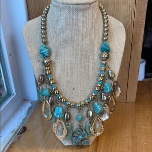 Gold Turquoise Dangle Statement Necklace